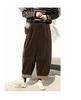 Retro Corduroy Lantern Pants with Ribbed Texture - Literary Style