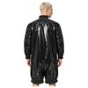 Front Zipper Mock Neck Long Sleeve Ruffled Bodysuit for Men Waterproof Vinyl Swimwear Clubwear Diaper Cover Short Bottoms