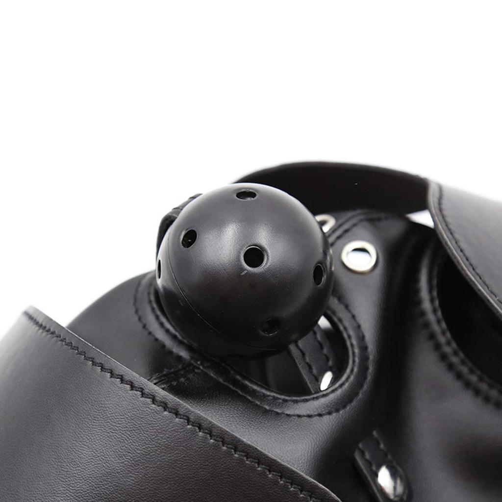 Ifukens Full Head PU Leather with Gag and Bondage Kinky Fetish SM Full Head Adult Black Full Head Mask Black Ball Leather Mask Mask, Ball, Mask, Mask,