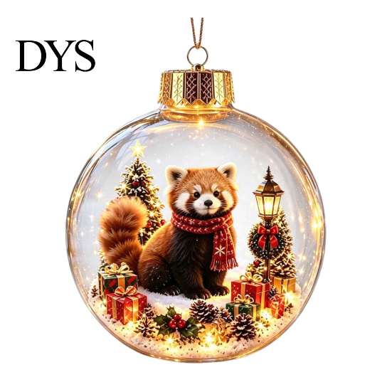 Transparent Holiday Bulbs 3D Christmas Animal Faux Crystal Ball Ornament, Lighted Acrylic Hanging Decor with Hedgehog Penguin Panda, LED Tree Pendant,