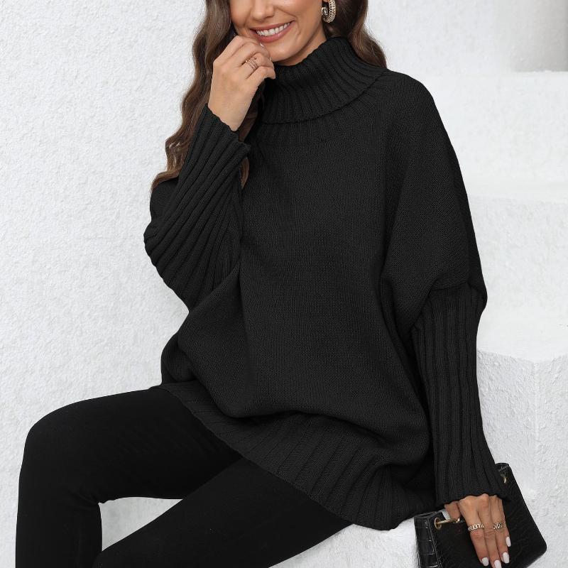 Women's Pullover Sweater, Women's Clothing, Knitted Sweater, Solid Color, High Neck Lapel, Loose Woven Sweater, Top