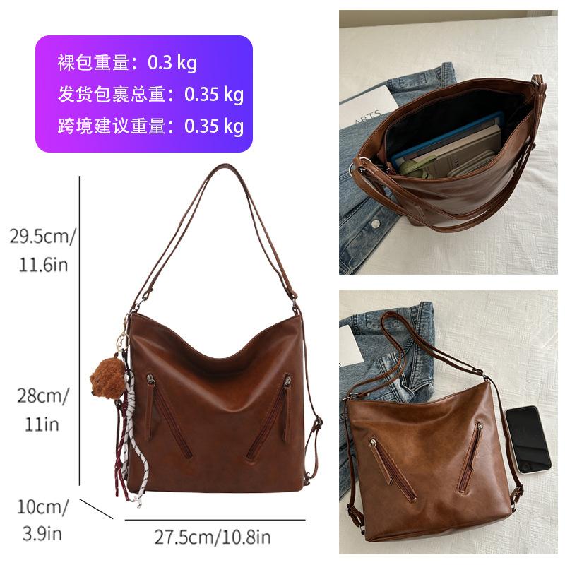 Retro Backpack Bag Women's New Fashion Bag Casual Large-capacity Bear Single Shoulder Oblique Span Bucket Bag