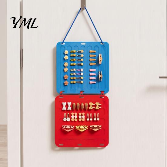 Thickened Felt Storage Bag Hair Accessories Wall Hanging Bag, Space Saving Organizer Kids Clip Holder with Hook, Multi-Color Partitioned for Hairclips