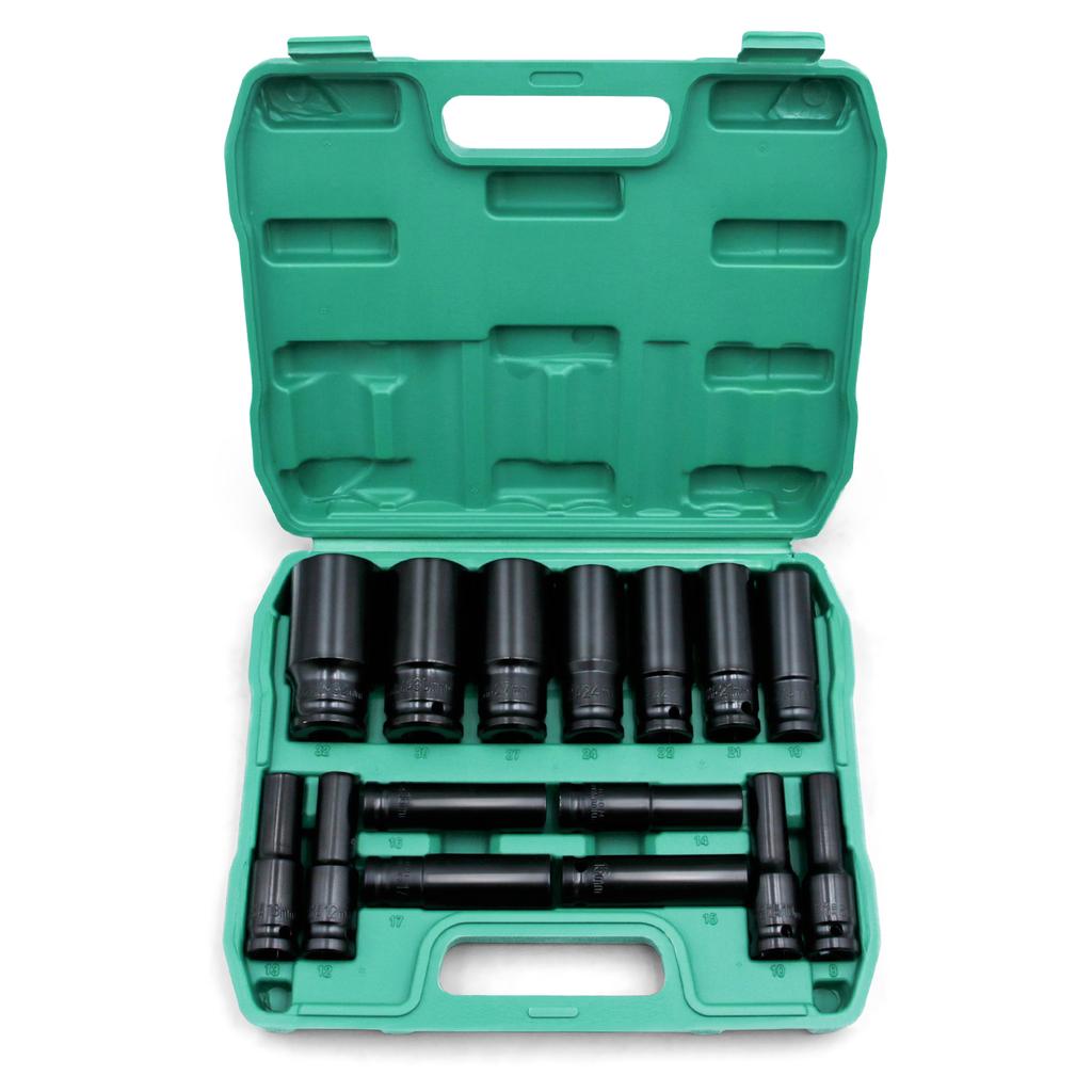 1/2" Drive  Impact Socket Set Extended Electric Wrench Socket Set Hexagonal Impact Sleeve 8-32mm with Storage Box Hand Tool