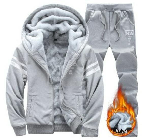 Chinese Style Warm Fleece Hoodie & Sweatshirt Set - Thickened Casual Sportswear