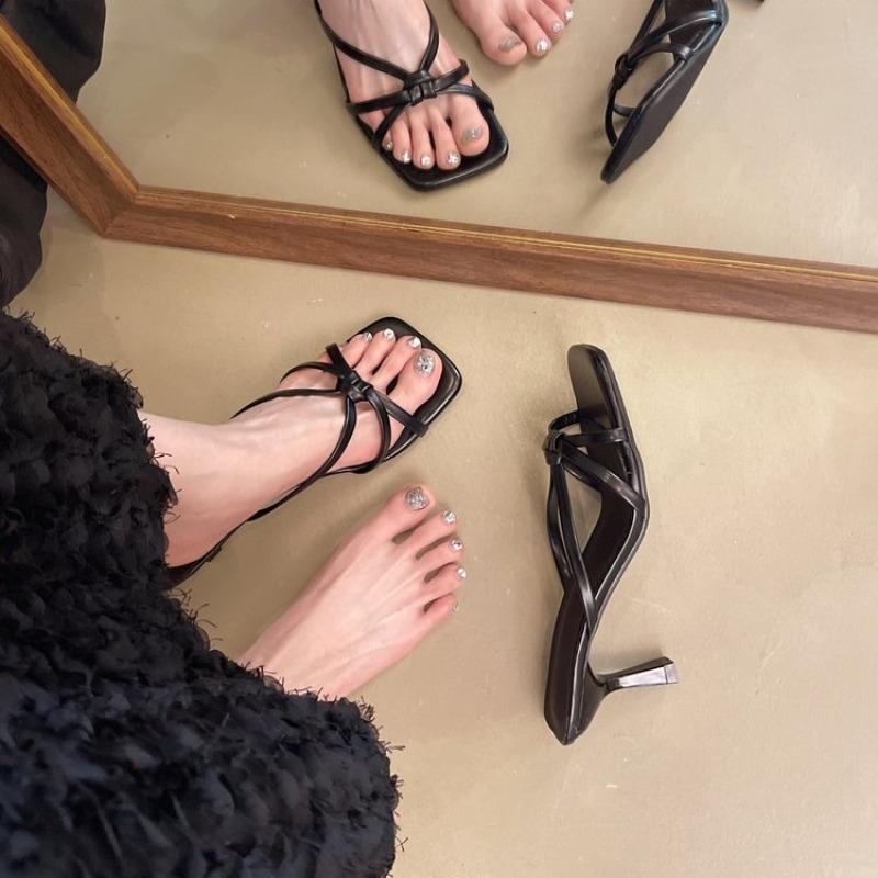 Fashion French Sandals and Slippers for Women 2025 Slipper with Bow Square Toe High Heel