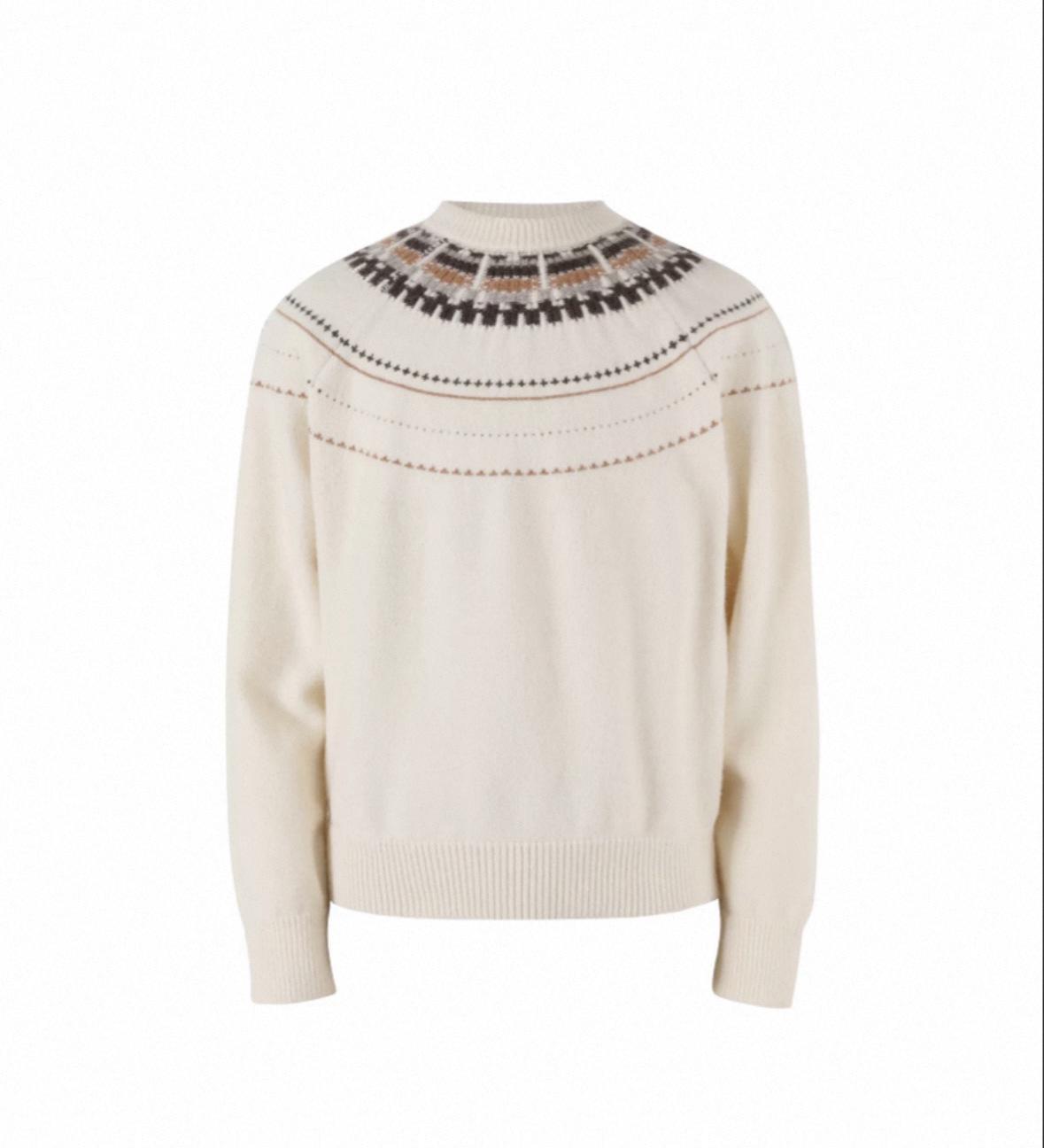Fair Isle Autumn/Winter Retro Jacquard Round Neck Knit Sweater M грязно-белый