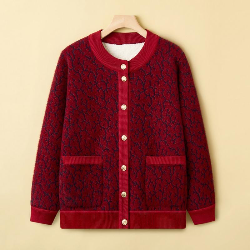 Mom fleece thickened sweater medium fashion cardigan top women's autumn and winter fashion knitted jacket