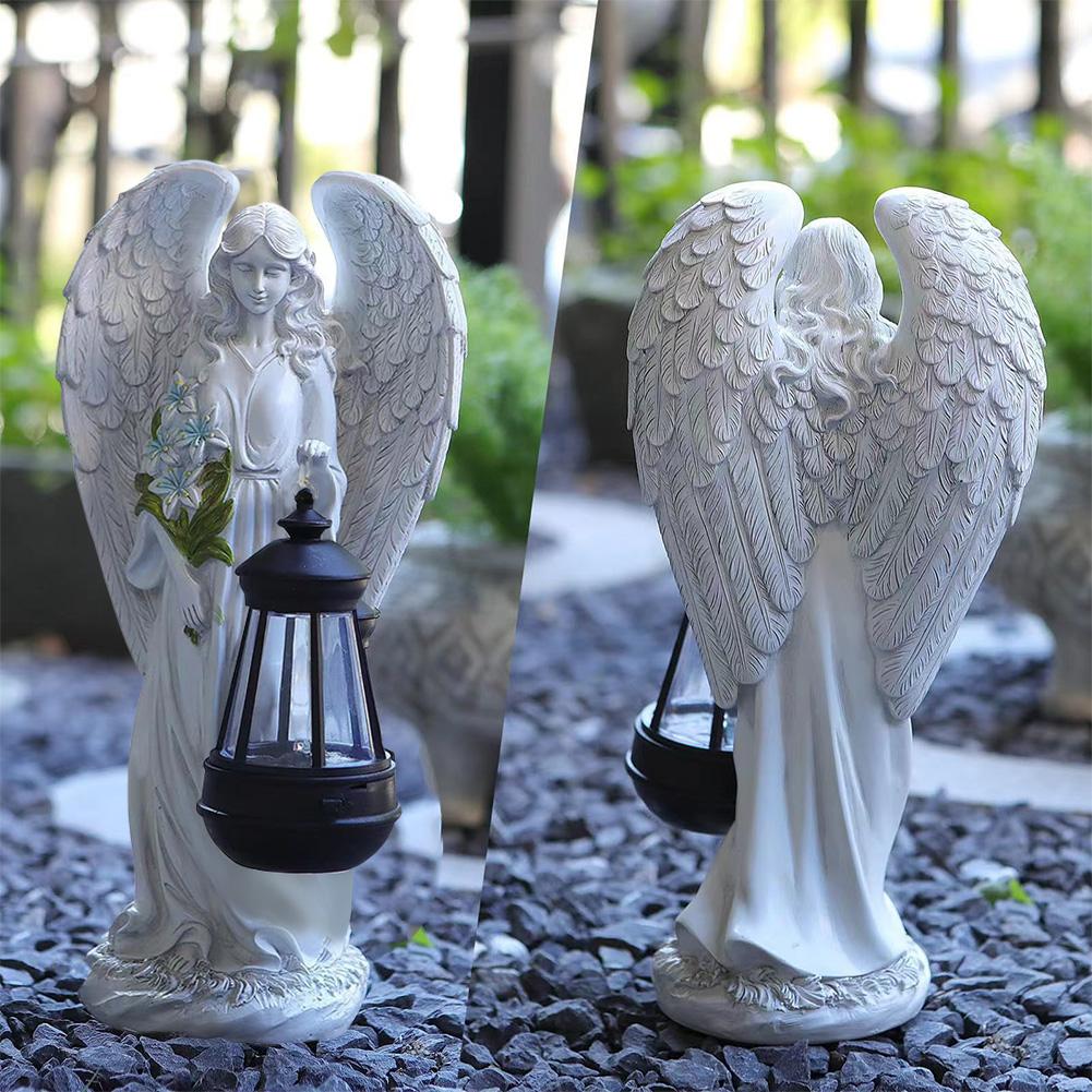 Solar Garden Outdoor Statues Angel Lamp Waterproof Angel Ornament Light Fairy Figurine Decor Lamp for Outside Yard Art Patio