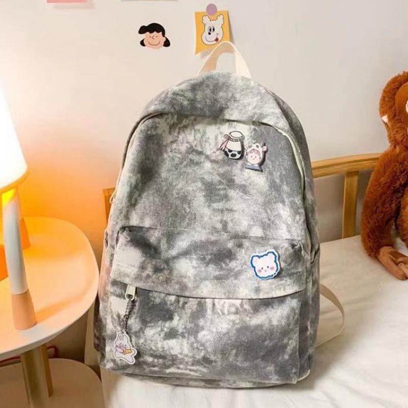 

Рюкзак большого объема с принтом тай-дай, многофункциональная школьная сумка, корейская ретро холщовая сумка чёрный