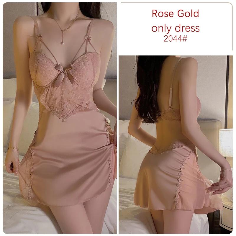 Lencería de Satén Conjunto de Pijama para Mujer Vestido Suspensor sin Espalda con Sujetador Pijama Sexy para Mujer