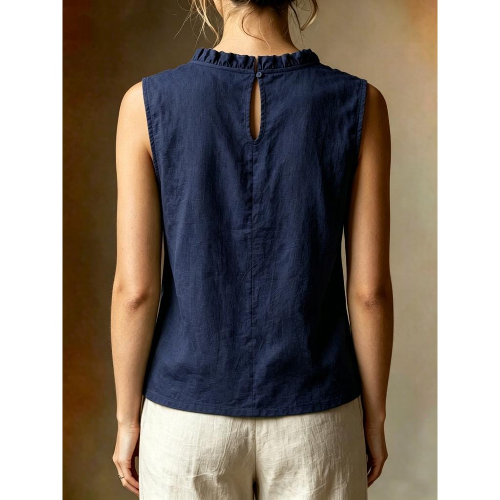Women's Loose Slimming Round Neck Sleeveless Blouse Casual Solid Fashion Summer Top