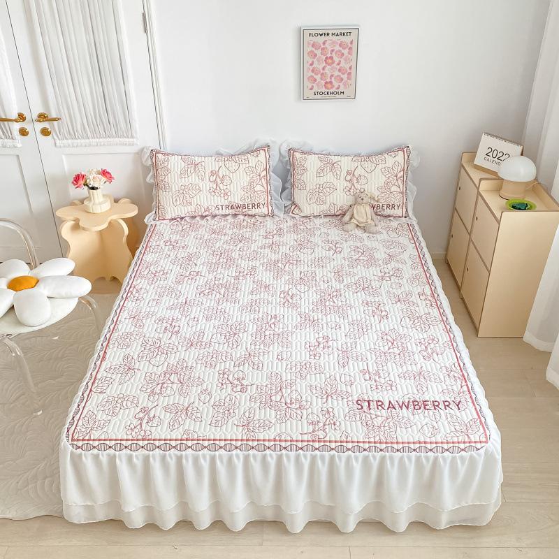 Παχύ στρώμα ύπνου από λάτεξ, σετ τριών τεμαχίων με βολάν κρεβατιού, μικρό φρέσκο, υψηλής ποιότητας δαντέλα σιφόν, πλένεται και διπλώνεται.