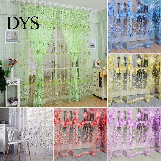 1x2m Tulip Flower Print Tulle Voile Curtain Window Drapery Balcony Room Decor