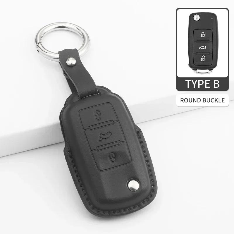 Housse de clé de voiture pour Vw Volkswagen Golf 7 Mk7 Tiguan Mk2 T-Roc T-Cross Skoda Octavia Kodiaq Coque Protectrice de Clé de Voiture en PU Accessoires