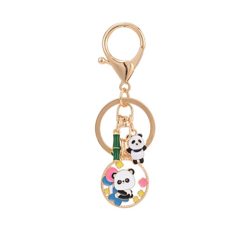 Cute Panda Bamboo Metal Keychain - Cartoon Alloy Pendant Accessory