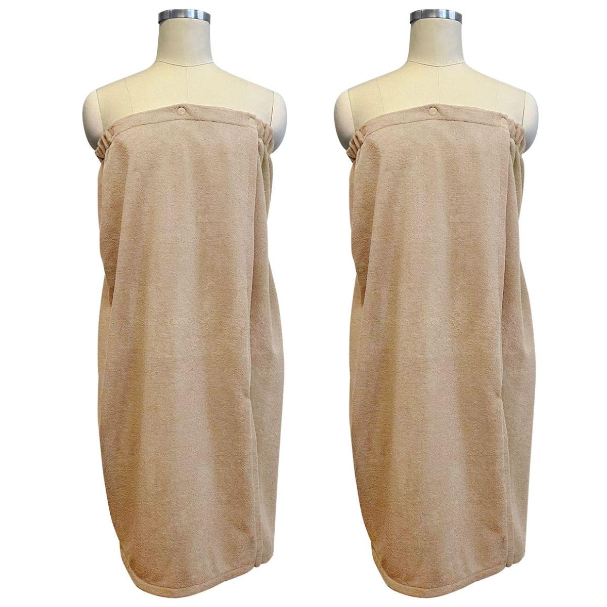 

Set of 2 Microfiber Salon Bath Wrap and Wrap Towels in Natural Beige with Button Perfect for Professional and and these bathrobes are perfect for