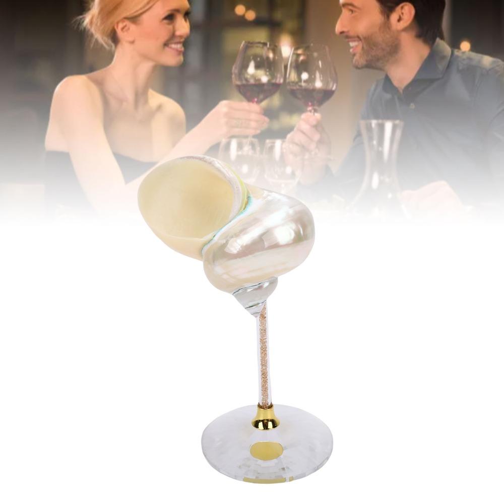 Polished Seashell Conch Shell Wine Glass Crystal Base Cocktail Glass  Valentine Birthday