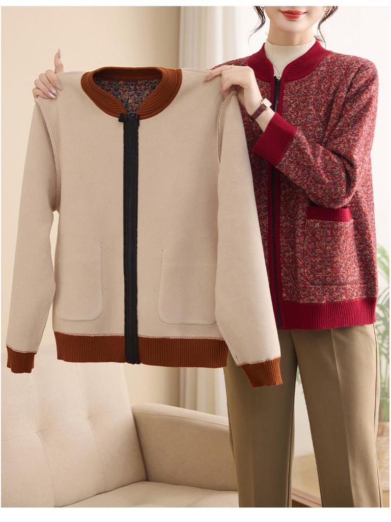Elegant Winter Cardigan for Middle-Aged & Elderly Women: Plus Velvet, Thickened, Warm Sweater