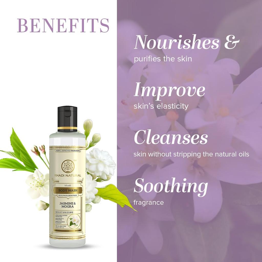 Khadi Natural Jasmine & Mongra Herbal Body Wash 210 Ml Hydrating Shower Gel For Soft Smooth Skin All Skin Types