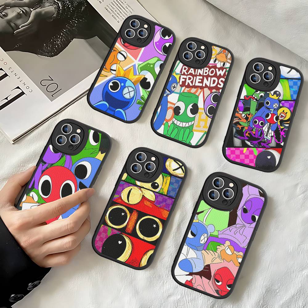 Cartoon R-Rainbow Friends For IPhone 16 15 14 13 12 11 Pro Max Plus Leather Phone Case