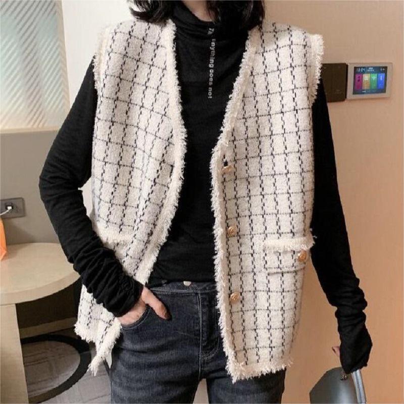 

Mink Velvet Plaid Sleeveless Vest Knit Cardigan for Women - Autumn/Winter Outerwear One Size: 1324046 (80-125) білий