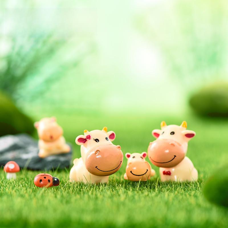 Cute Resin Ox Figurine Cartoon Style Diy Miniature Animal Decoration Set