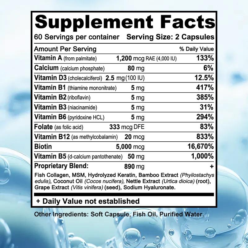 Biotin 15000 Mcg Keratin Capsules 60 Days Supply Daily Nutrient Blend 120 Count