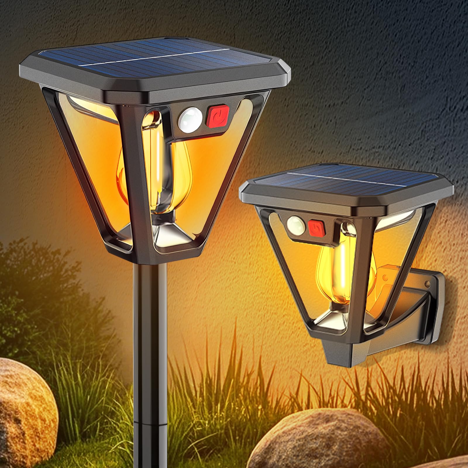 

Saeda Solar-Powered Garden Light with Motion Sensor [Set of 2, IP67 Waterproof, 3 Sensing Modes] Solar-Powered Outdoor LED Pole Light with Warm White