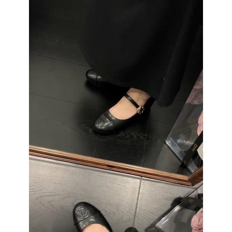 Sheepskin version~ leather simple pointed Mary Jane shoes women's 2025 height increase one-word buckle with round head ballet shoes