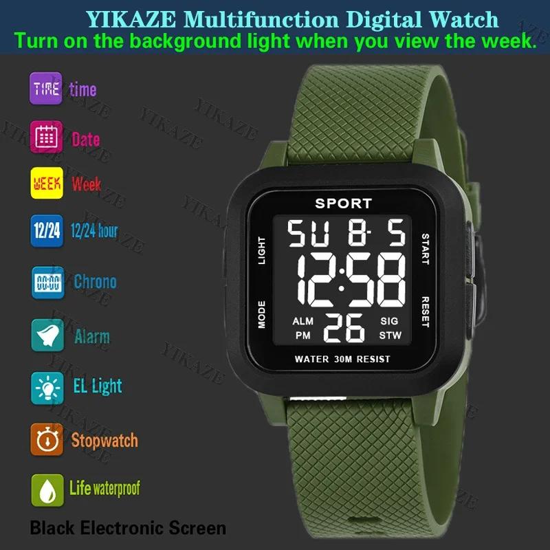 Herren Sportuhr Hintergrundbeleuchtung Anzeige Countdown Herren Digitaluhren 3Bar Wasserdicht Militäruhr Alarm Armbanduhr