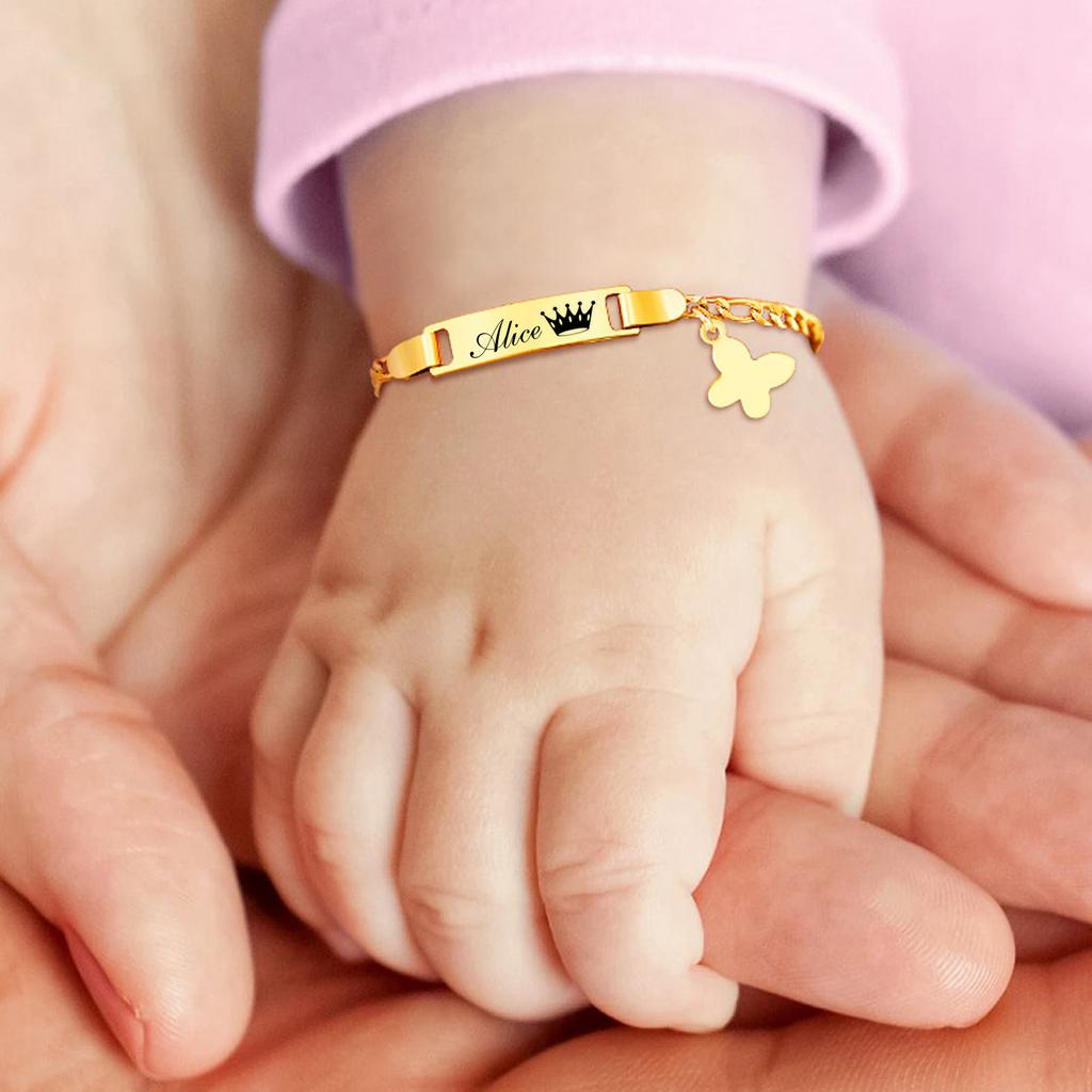 Personalized Butterfly Bracelet Name Customized for Gilrs Boy, Figaro Chain Link Wrist Jewelry Stainless Steel