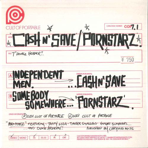 

7inch Record CASH N SAVE PORNSTARZ Independent Men Somebody Somewher COP71 CULT OF PORTAB 200 UK Rap HipHopRB Used