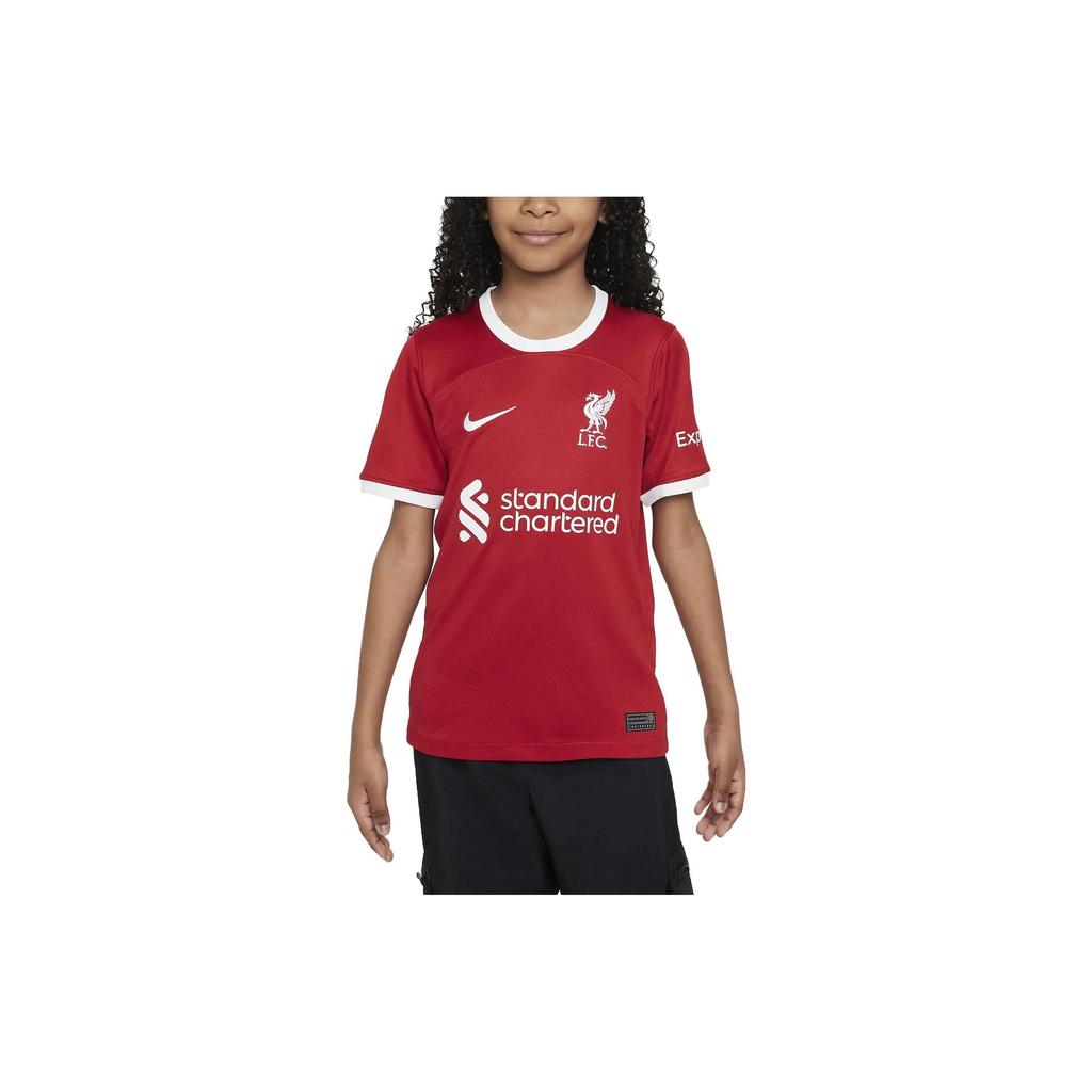 Nike Liverpool 2023/24 Stadium Home Logo Print Round Neck Fitted Short Sleeve Soccer Kit Kids Sports Kit Red White DX2766-688
