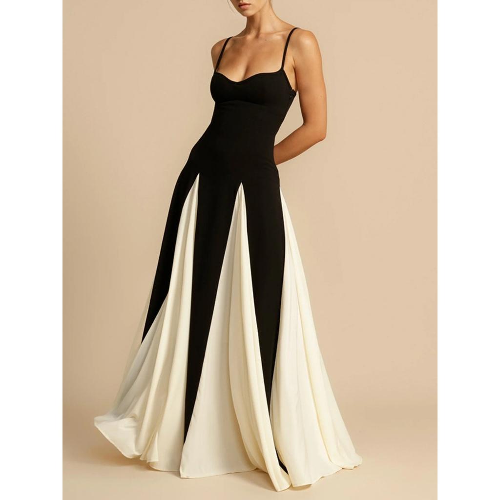 Mode Damen V-Ausschnitt Sling Langes Kleid für Frauen Elegante Plissee Rückenfreie Ärmellose Kleider Lady Abend