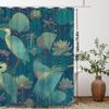 Tenda da Doccia Airone & Loto – Stampa Acquerello Art Nouveau con Libellule su Sfondo Blu Petrolio Intenso, 12 Ganci, 70,87×70,87 Pollici