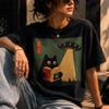 Black Cat Reading Shirt, Book Lover Gift, UFO Cat Tee, Retro Sci Fi Cat Shirt, Cozy Reader Graphic Tee, Librarian Gift
