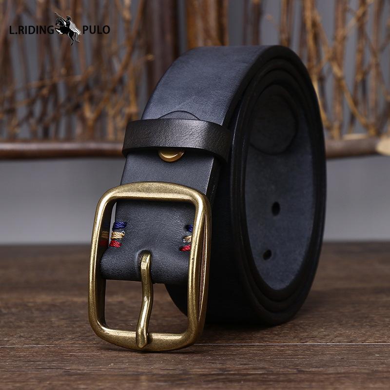 Vintage Handmade Men's Leather Belt Top Layer Pure Cowhide Copper Buckle Jeans Leather Belt