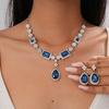 2-piece Set with Diamonds, Water Drops, Square Silver Needle Stud Earrings, Necklace Set, Court Sweater Necklace.