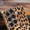 For Samsung Galaxy S25+ Case Leopard Print PU Leather Coated PC+TPU Electroplating Phone Cover