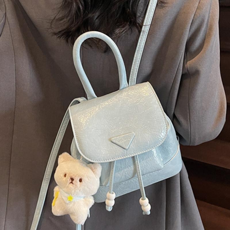 Schoolbag1011 New Retro Fashion Solid Color Backpack Women's Bag Spring and Summer Foreign Style Casual Hand Scratching Travel Small Backpack Tide