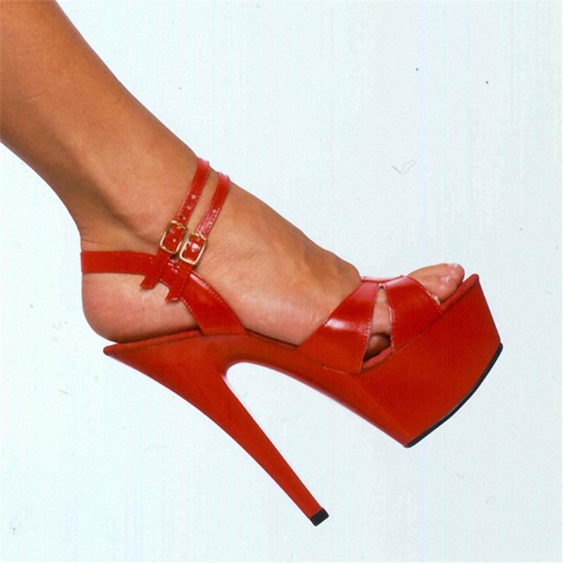 2025 new sandals women's high heels sandals 15cm stiletto patent leather hate sky high heels