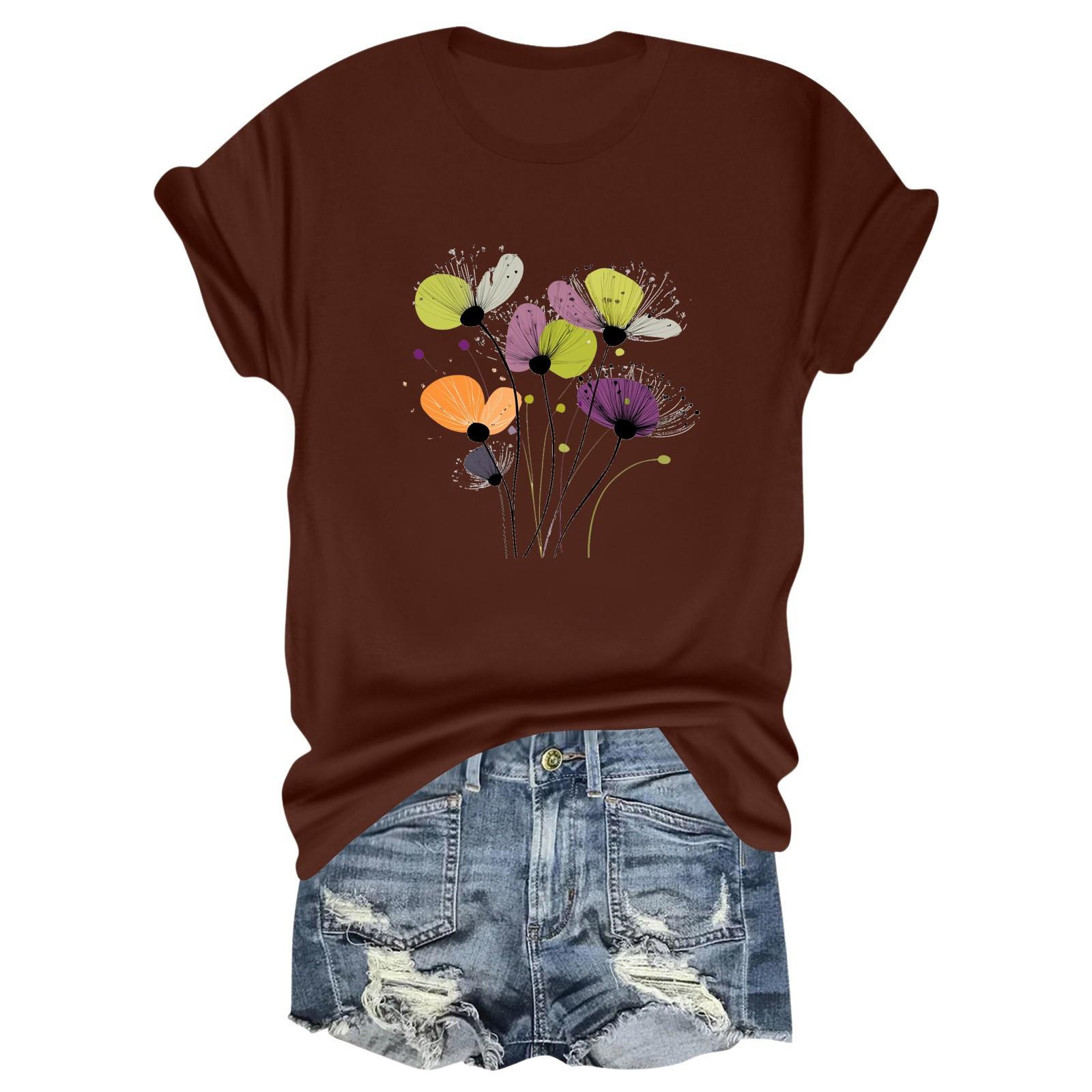 

Женская повседневная футболка с принтом «Цветы и растения», свободная, с круглым вырезом, пуловер, короткий рукав S коричневый