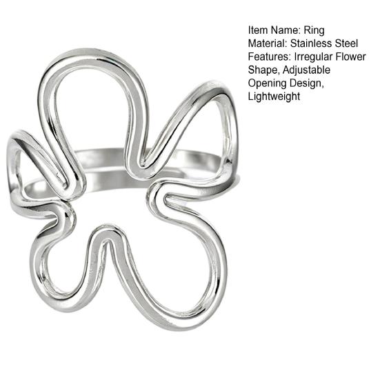 Thumb Ring Irregular Hollow Flower Shape Adjustable Opening Design Finger Ring Stainless Steel Finger Band Versatile Jewelry Gift