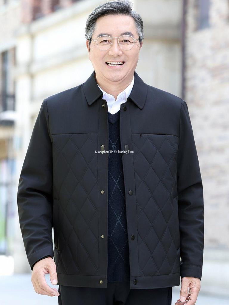 Men's Autumn/Winter Thickened Cotton-Padded Jacket for Middle-aged and Elderly, Dad's Lapel Jacket, Outerwear.