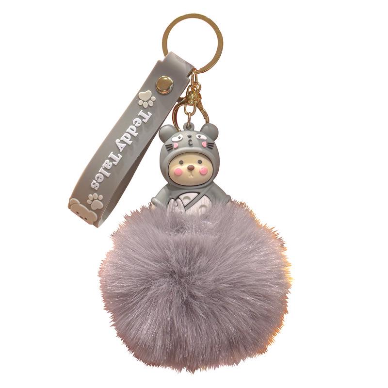Adorable Bear Keychain: Faux Rabbit Fur Cartoon Doll Pendant with Fur Ball - Perfect Small Gift Cartoon Bear - Stitch
