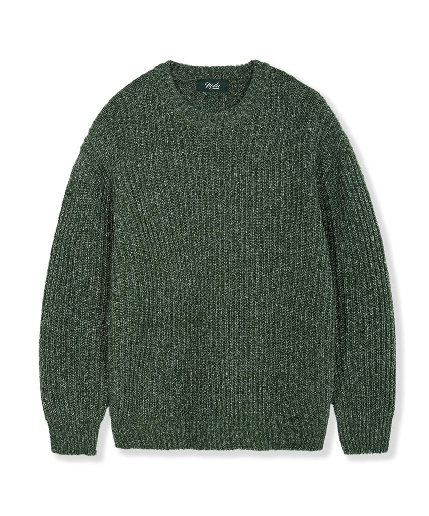 NODU Adn Heathered Hatch Round Semi-Overfit Long Sleeve Knit [Green]