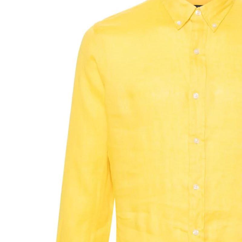 Polo Ralph Lauren Solid Color Logo Embroidered Polo Collar Single-Breasted Long Sleeve Shirt Men shirts Yellow 710829443-030