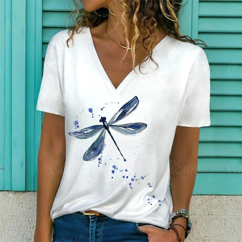 Plus Size 1XL-5XL Women's Summer V-neck Fashion Geometric Print T-shirt Women Casual Short Sleeved T-shirt