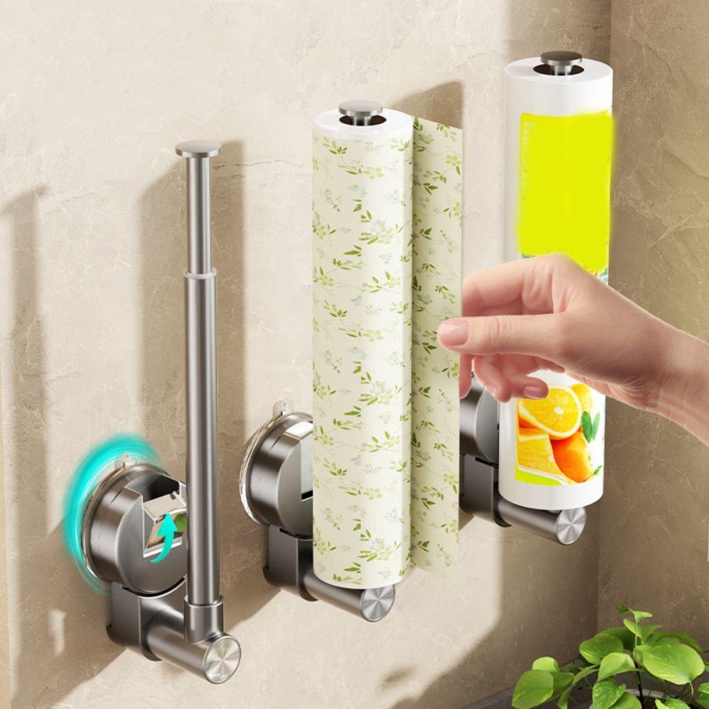 Wall Mounted Suction Cup Tissue Hanger Retractable Plastic Wrap Holder  Kitchen
